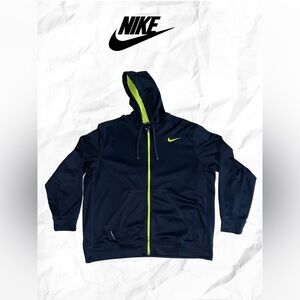 Nike Navy Blue Therma-Fit Hoodie with Neon Green Highlights